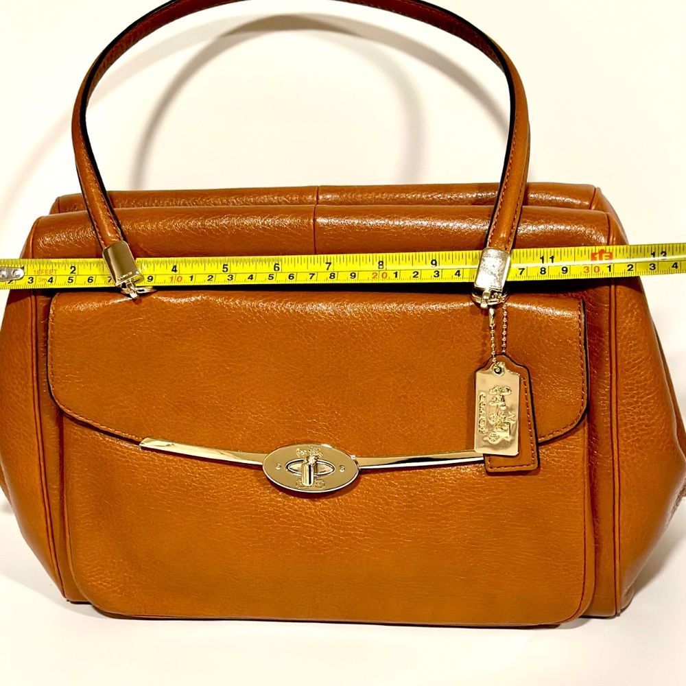Coach Madison Madeline Large Brown Leather Bag Satchel Front Turn Lock Pocket - Picture 11 of 16